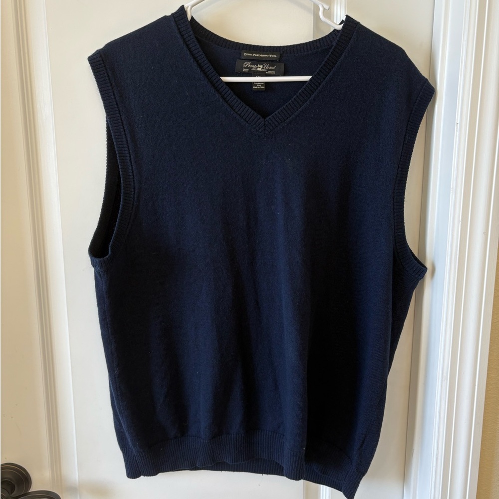 Pronto Uomo Merino Wool Sweater Vest XL Navy V-Neck